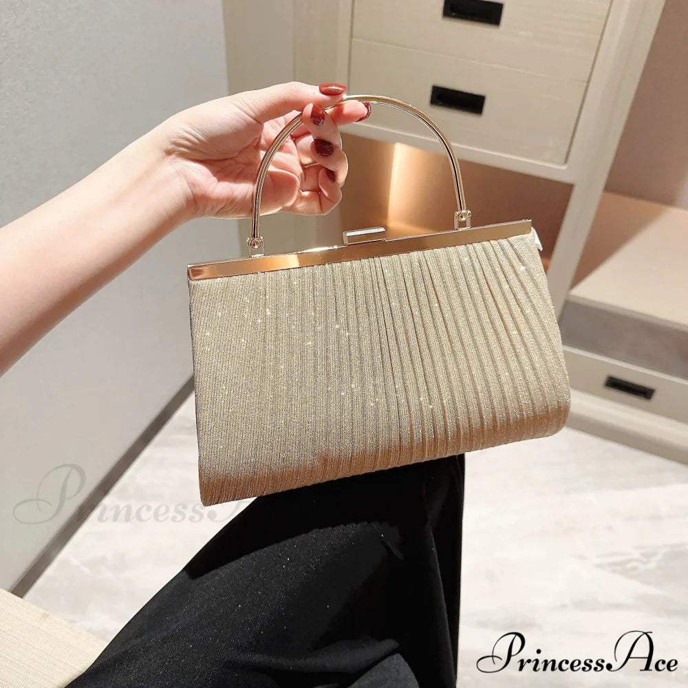 Traditional Folded Evening Bag Glittering Celebration Prom Handbag Dress Purse Champagne / (20cm clutchbag-250126