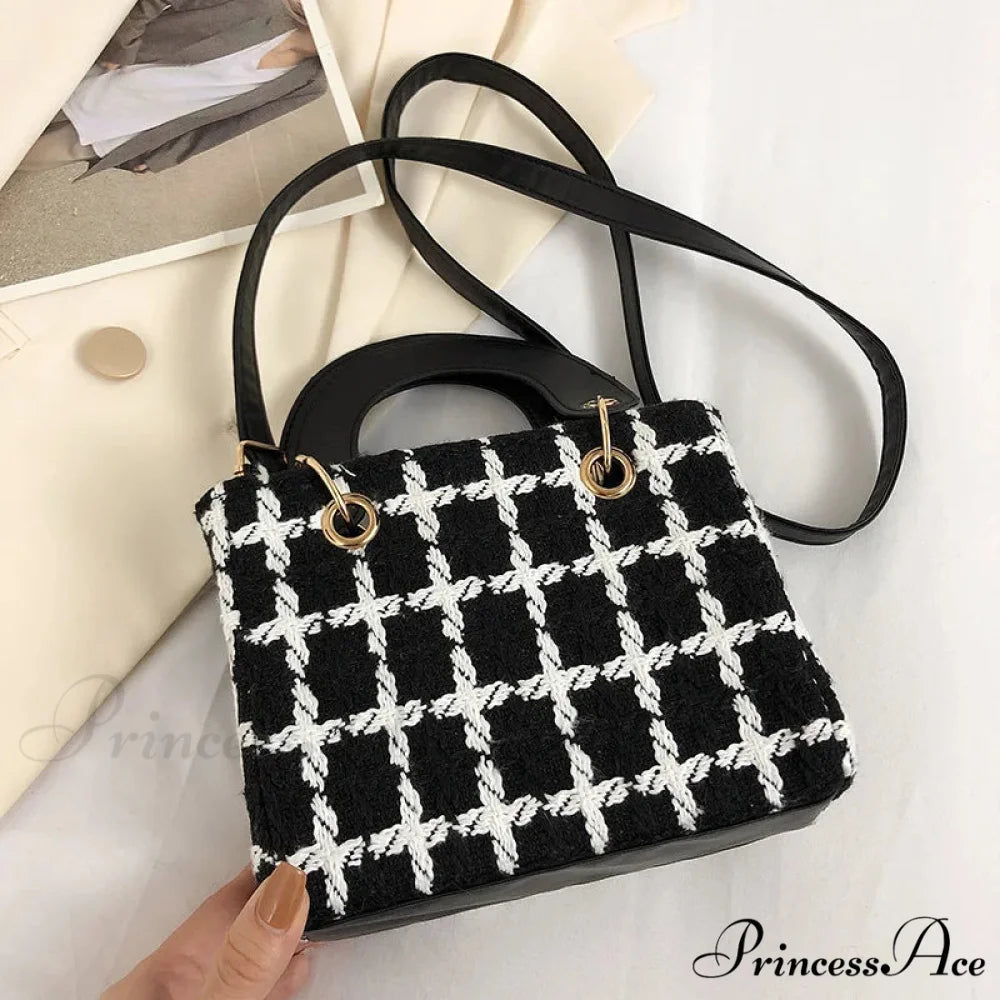 Traditional Tartan Woolen High-End Designer Clutch Crossbody Purse Black / 15X19X9cm handbag-250126