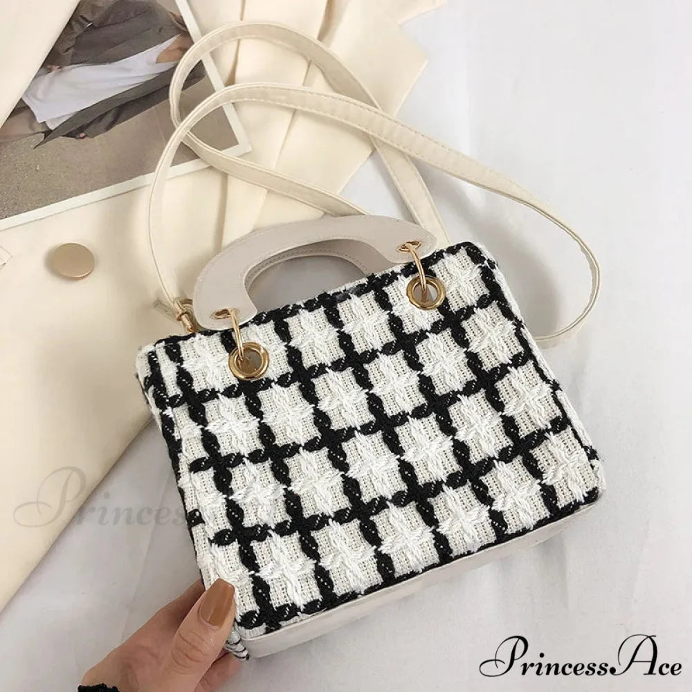Traditional Tartan Woolen High-End Designer Clutch Crossbody Purse White / 15X19X9cm handbag-250126
