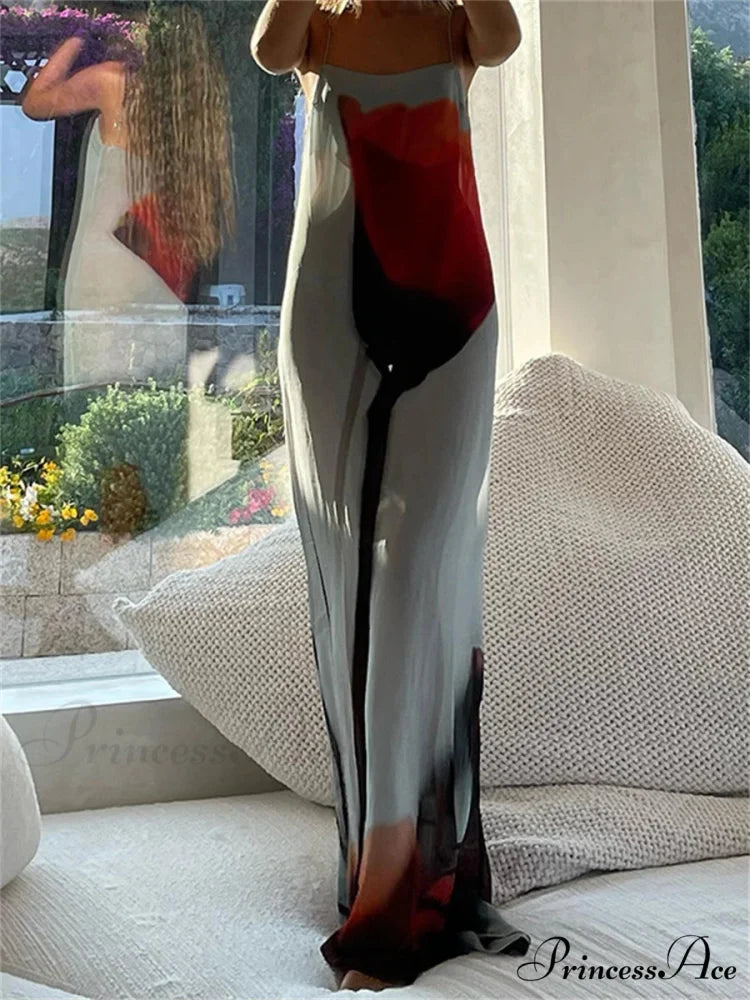 Transparent Abstract Floral Spaghetti Strap Flowy Beach Vacation Dress floraldress-250126