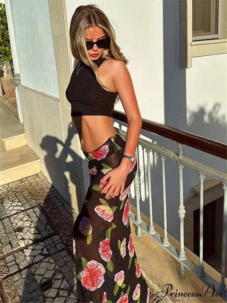 Transparent Blossom Summer Refreshing Flare Bottom Mermaid Skirt skirt-250126