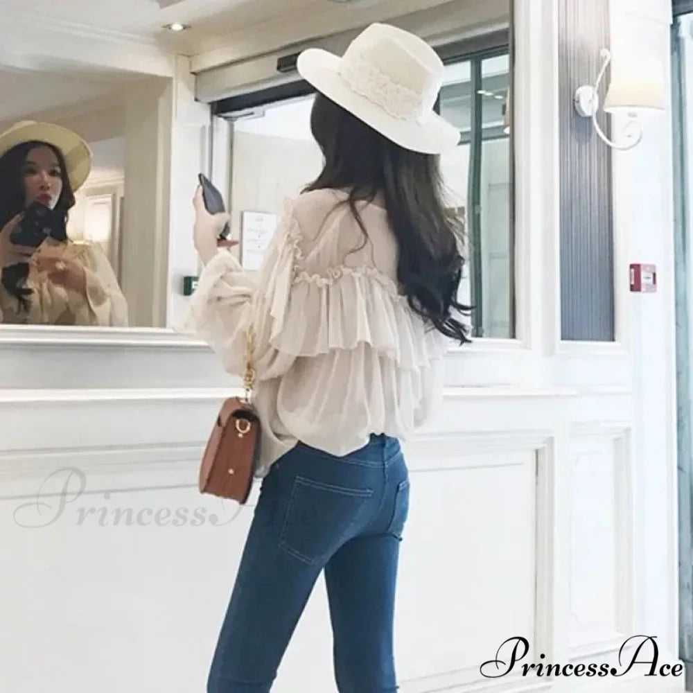 Transparent Bohemian Mesh Frill Blouse blouse-250223