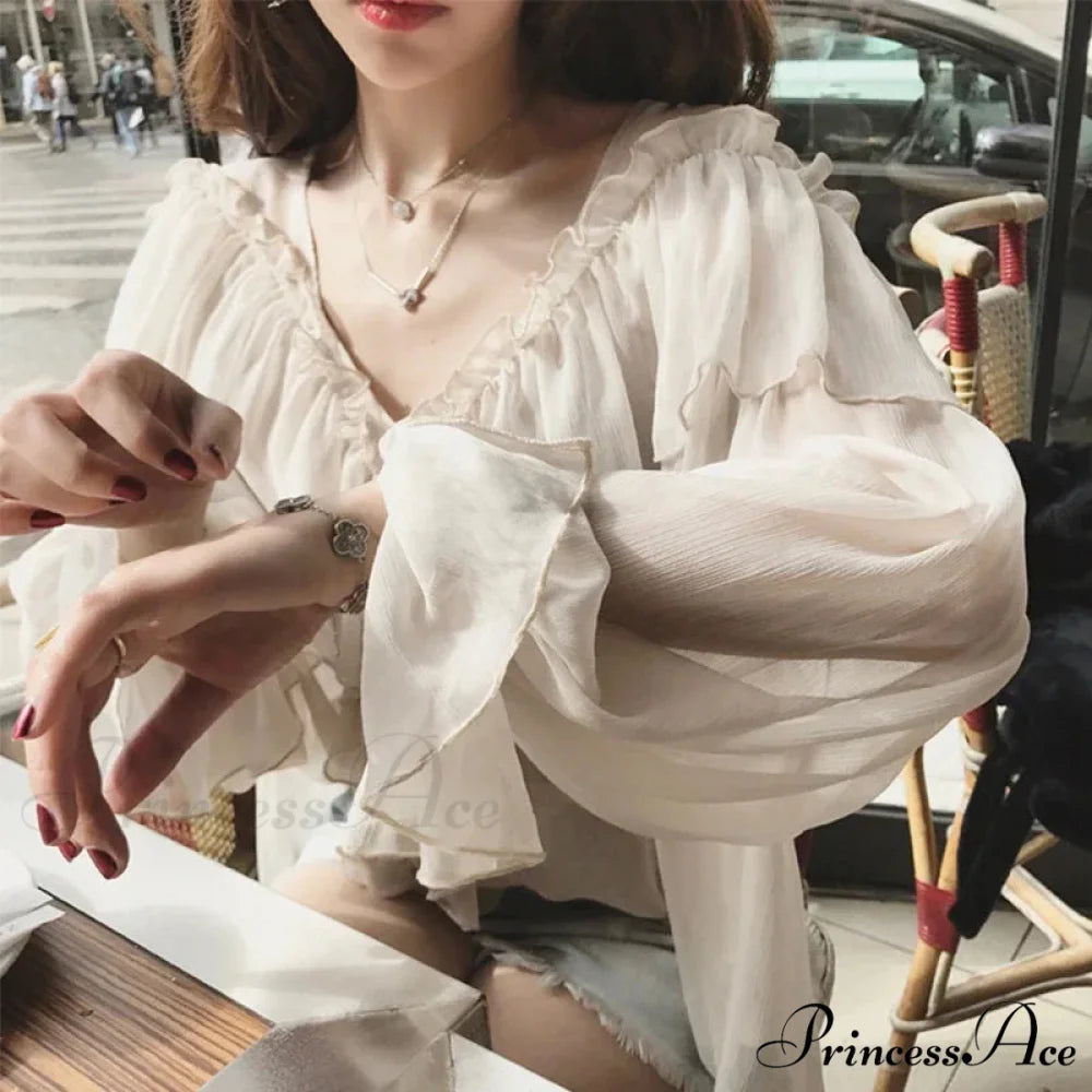 Transparent Bohemian Mesh Frill Blouse blouse-250223