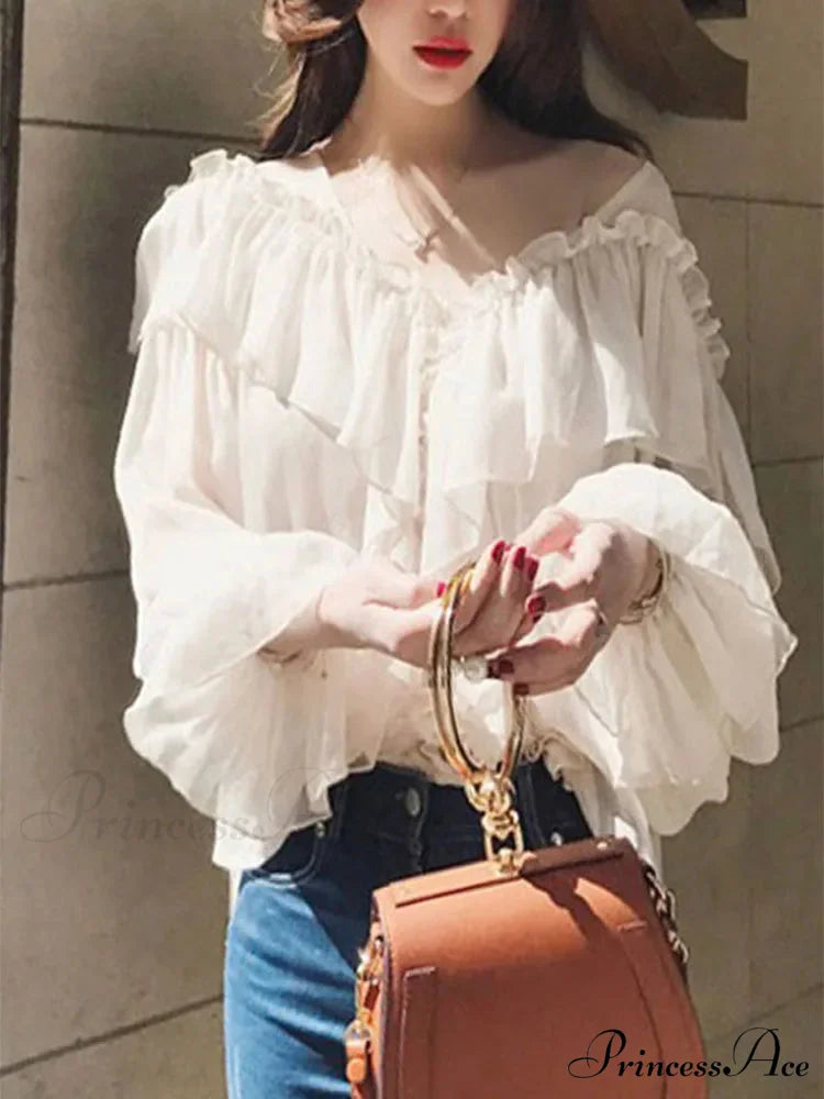Transparent Bohemian Mesh Frill Blouse APRICOT / S blouse-250223