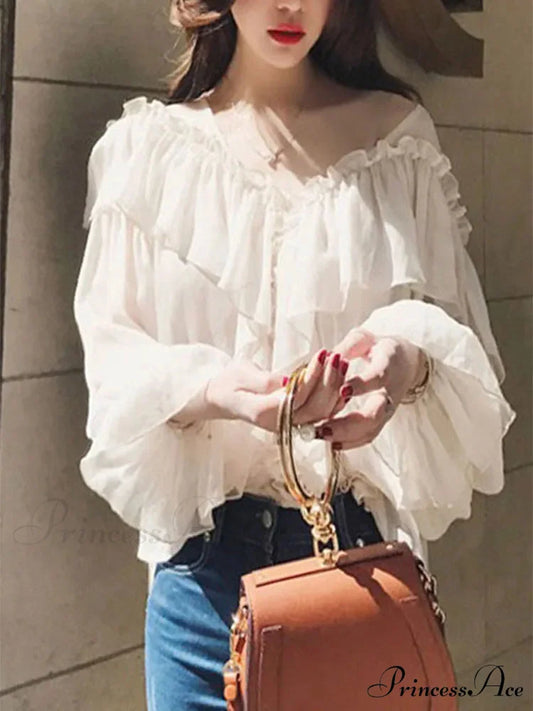 Transparent Bohemian Mesh Frill Blouse APRICOT / S blouse-250223