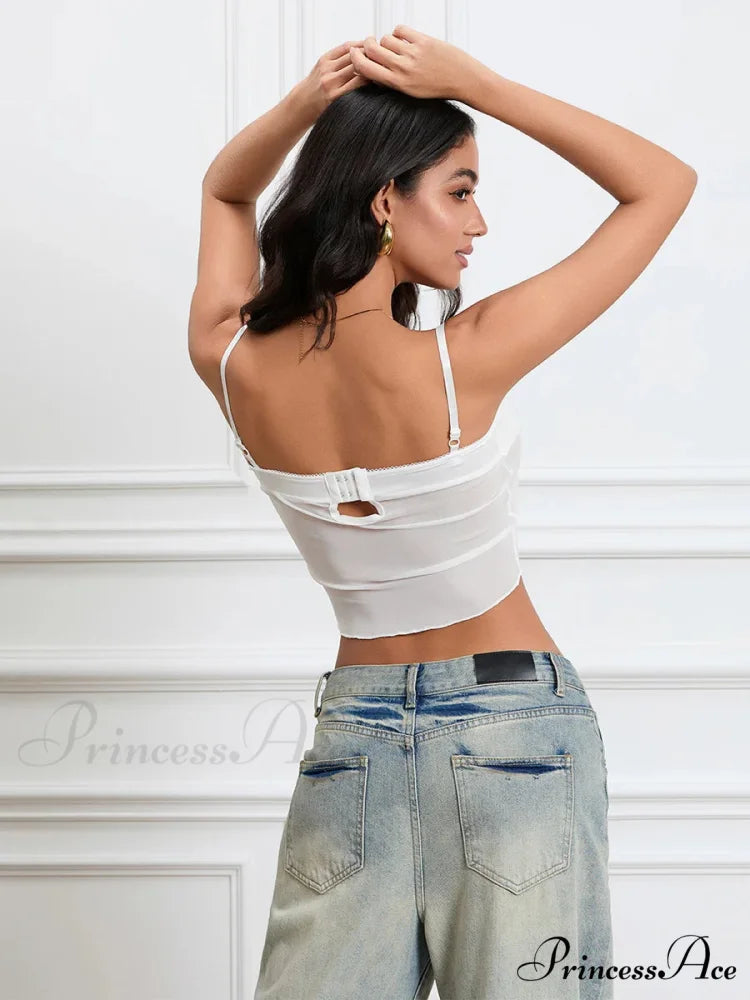 Transparent Camisole Sweetheart Ribbon Spaghetti Strap Crop Top croptop-250126
