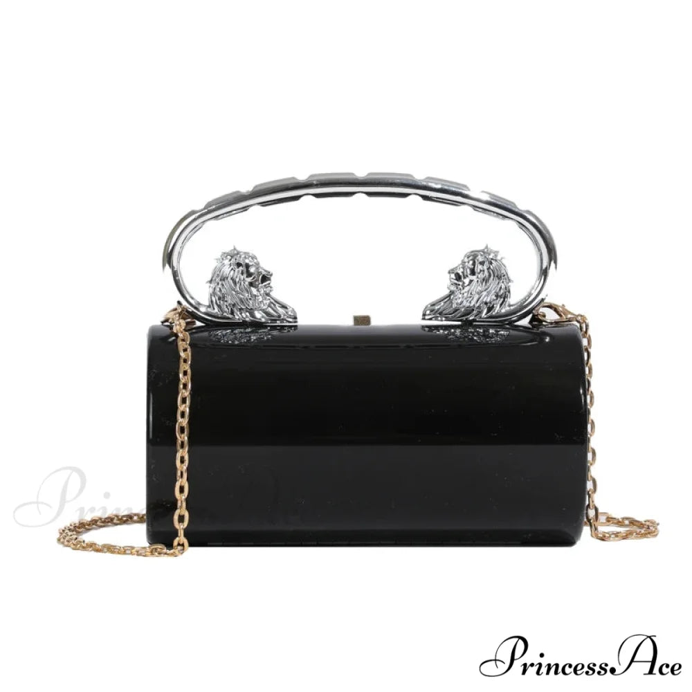 Transparent Circular Crossbody Evening Purse Black clutchbag-250126