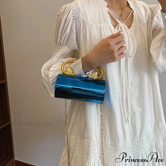 Transparent Circular Crossbody Evening Purse Blue clutchbag-250126