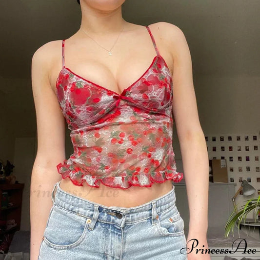Transparent Frilled Crop Top Red / S croptop-250223