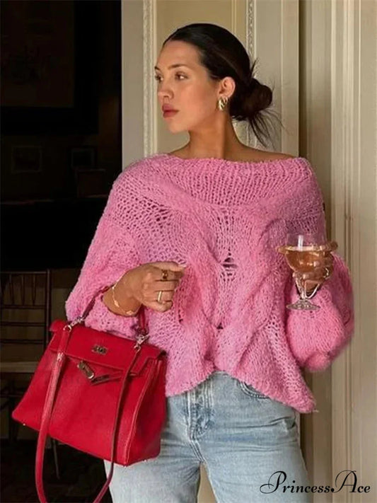 Transparent Informal Baggy Y2K Knitted Sweater Pink / S swraters-241228