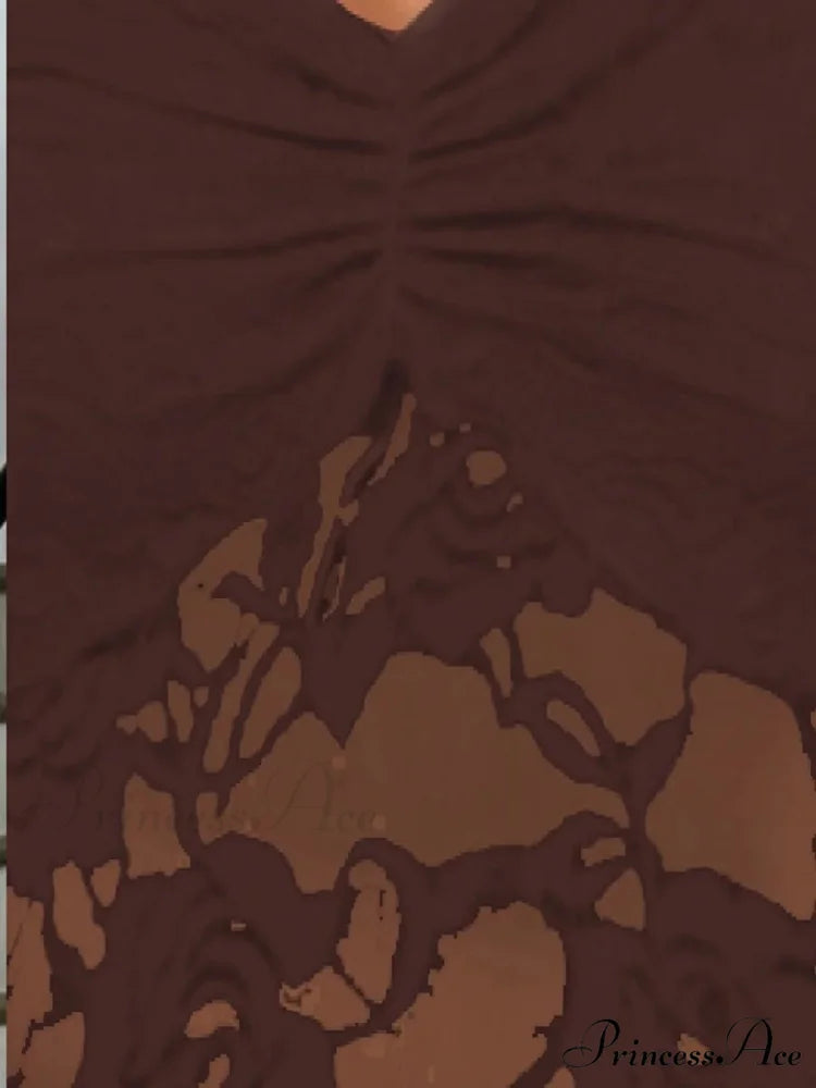 Transparent Lace Off-the-shoulder Sleeveless Deep V Bandeau Top Dark Brown / S croptop-250126