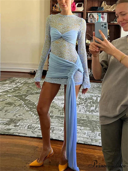 Transparent Lace Patchwork Short Dress minidress-250223