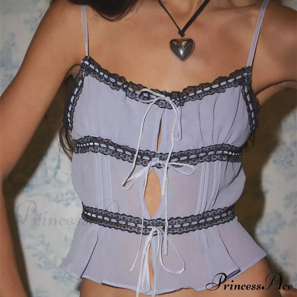 Transparent Lace-Up Spaghetti Crop Top Lavender / S croptop-250223