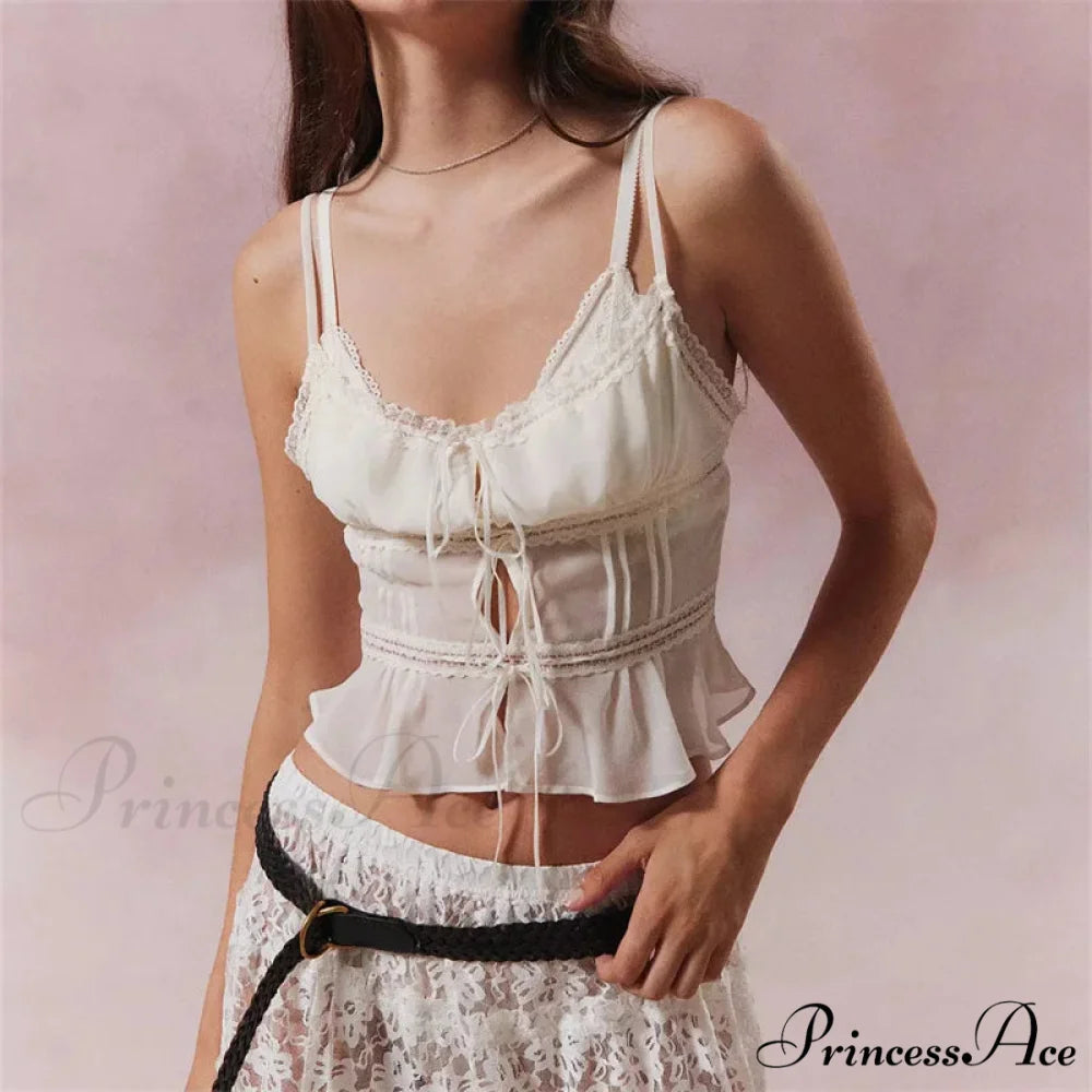 Transparent Lace-Up Spaghetti Crop Top WHITE / S croptop-250223