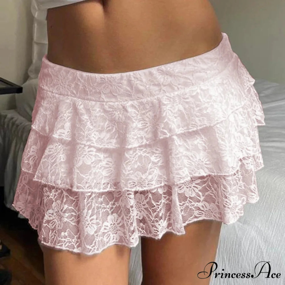 Transparent Layered Frills Mini Skirt pink / S skirts-250223