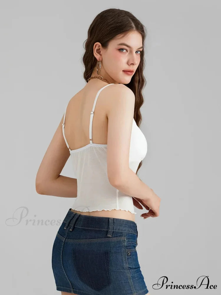 Transparent Net Backless Thin Strap V-neck Crop Top croptop-250126