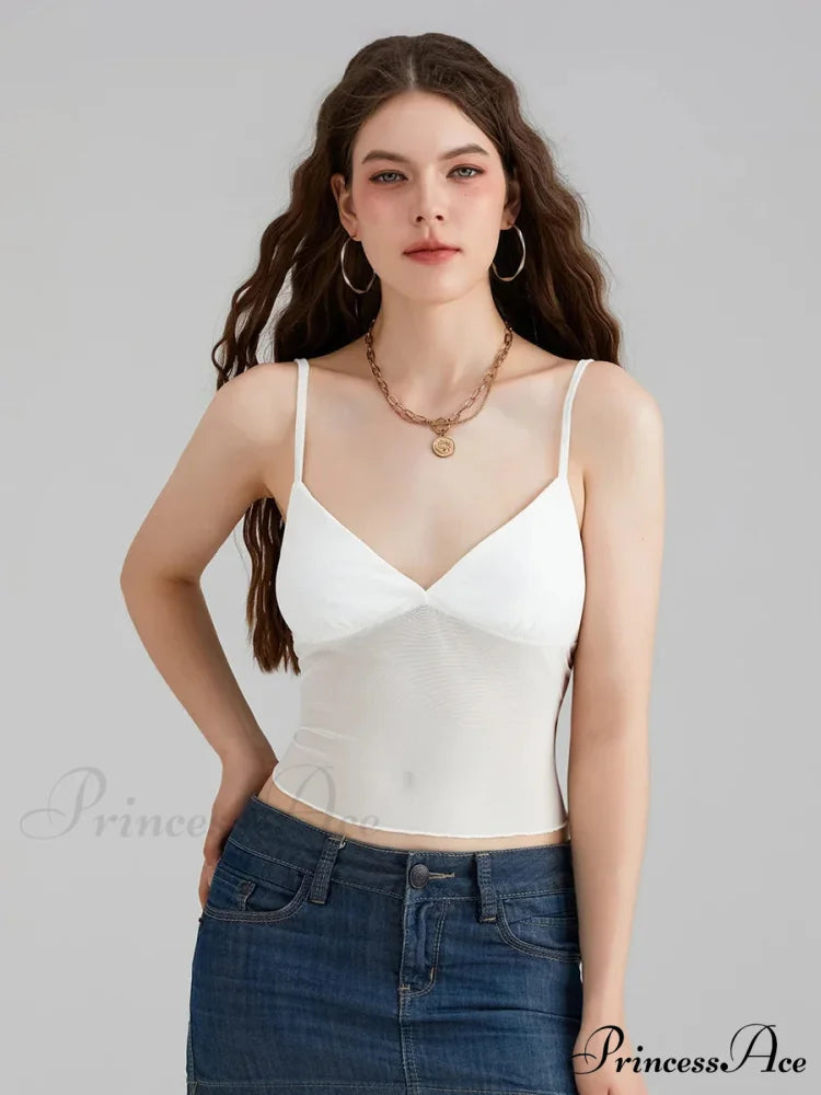 Transparent Net Backless Thin Strap V-neck Crop Top croptop-250126