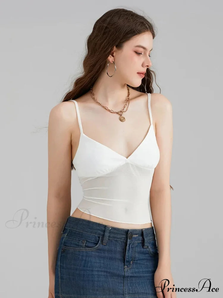 Transparent Net Backless Thin Strap V-neck Crop Top croptop-250126