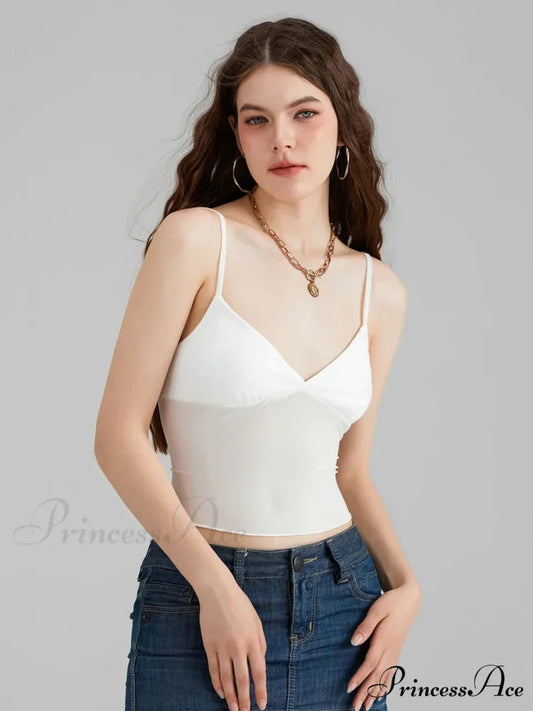 Transparent Net Backless Thin Strap V-neck Crop Top WHITE / S croptop-250126