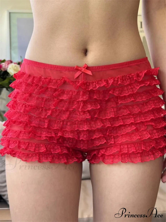 Transparent Net Frill Sleep Short red / S short-250223