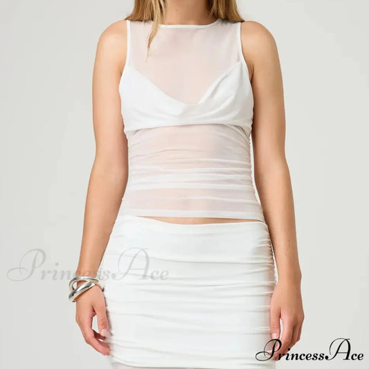 Transparent Net Layering Crop Top WHITE / S croptop-250223