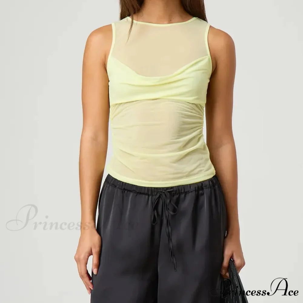 Transparent Net Layering Crop Top Yellow / S croptop-250223