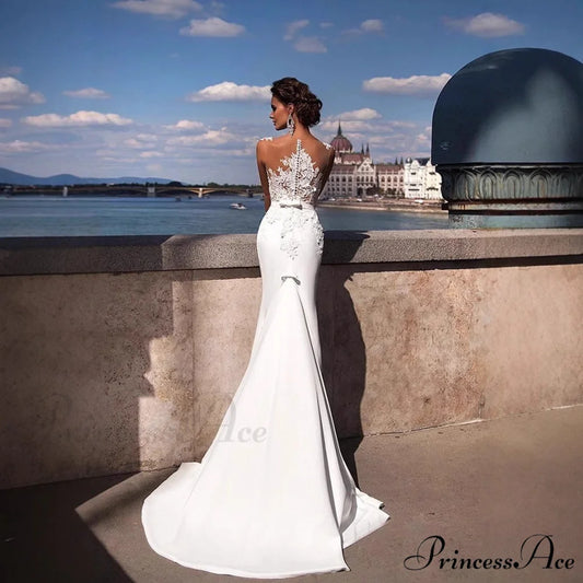 Transparent Net Long Train Wedding Gown lvory white / 2 weddingdress-250223