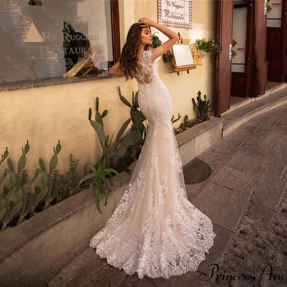 Transparent Net Mermaid Bridal Wedding Gown weddingdress-250223