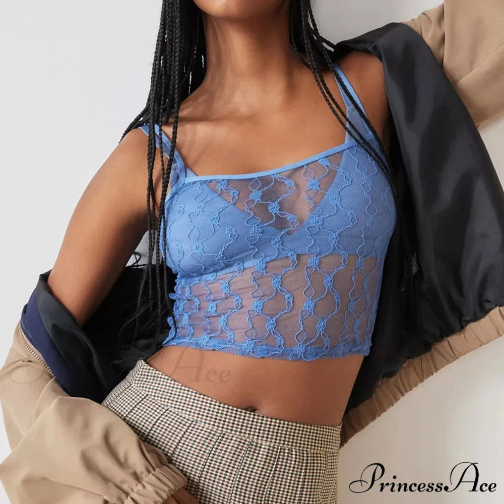 Transparent Net Square Neck Crop Top Blue / S croptop-250223