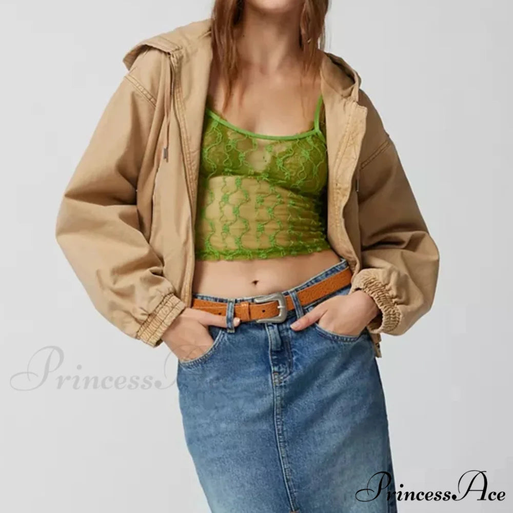 Transparent Net Square Neck Crop Top Green / S croptop-250223