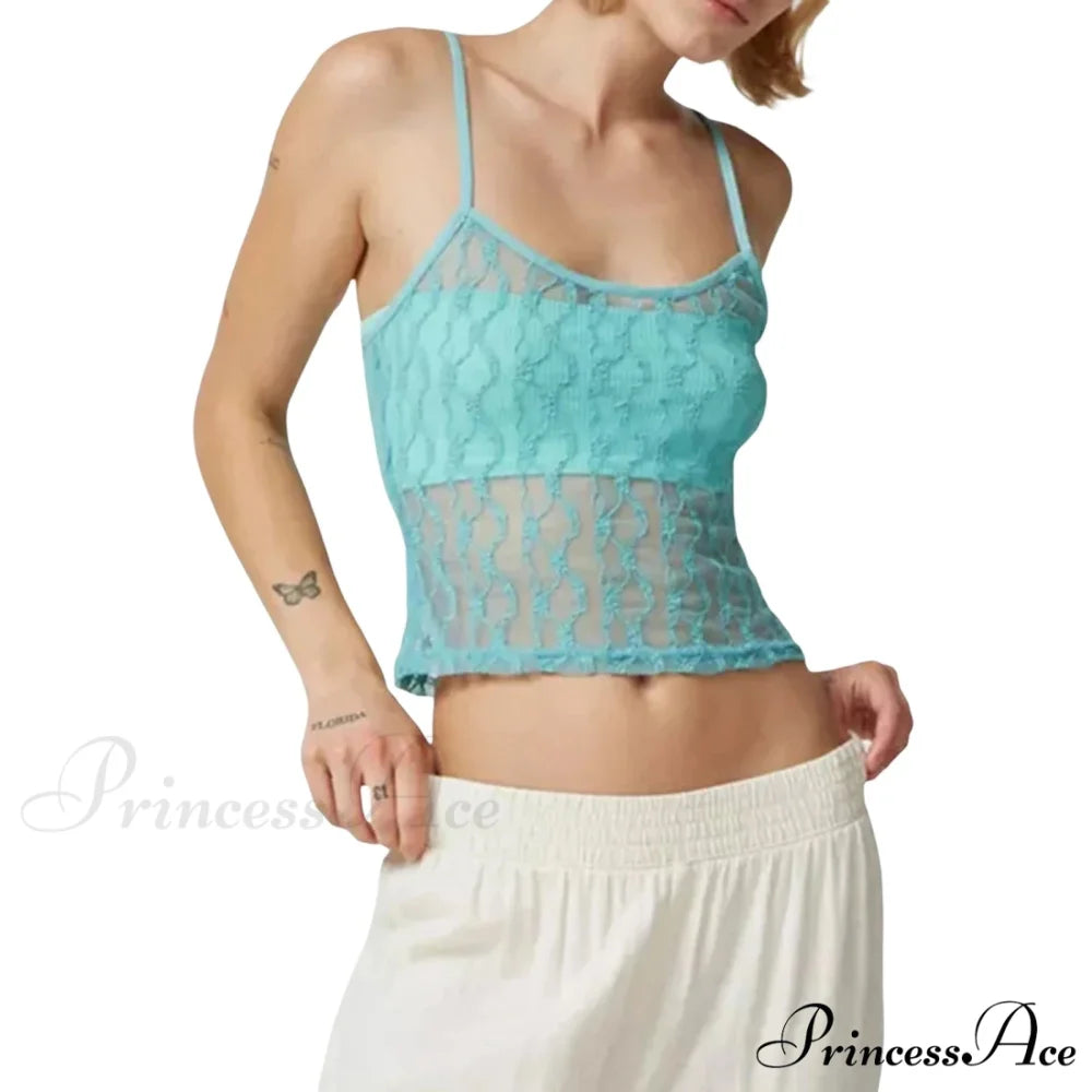 Transparent Net Square Neck Crop Top Lake Blue / S croptop-250223