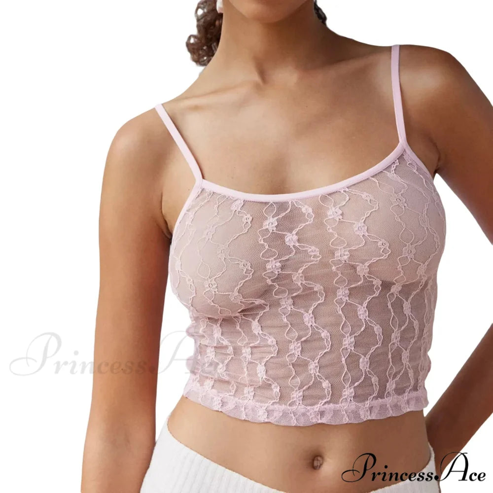 Transparent Net Square Neck Crop Top Pink / S croptop-250223