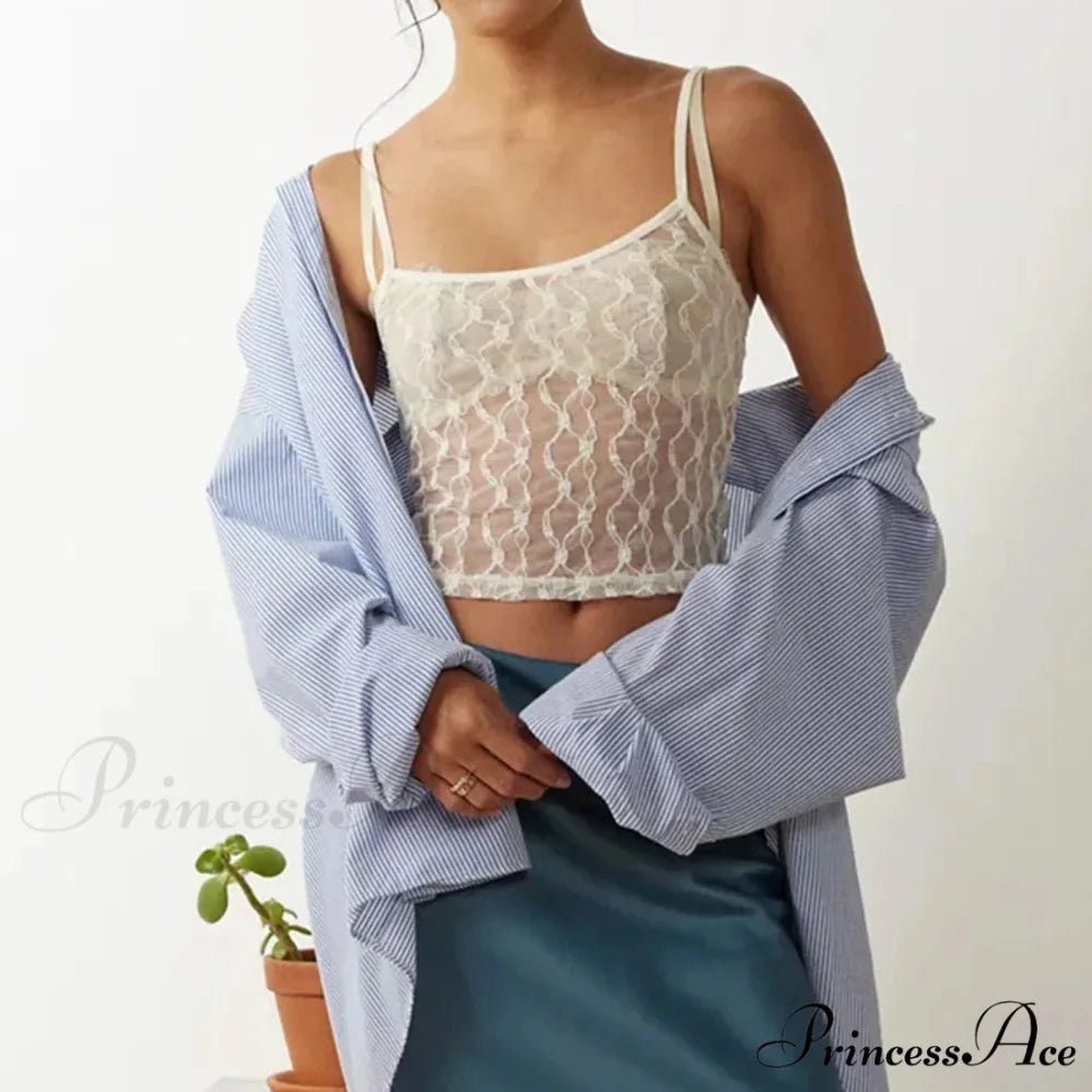 Transparent Net Square Neck Crop Top WHITE / S croptop-250223