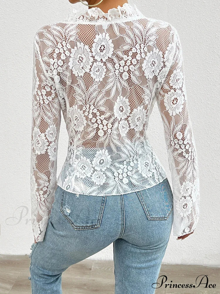 Transparent Sheer Seductive Long Sleeve Blouse blouse-250126