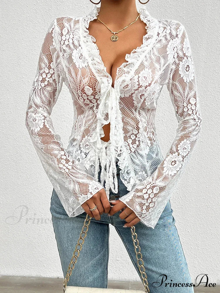 Transparent Sheer Seductive Long Sleeve Blouse blouse-250126