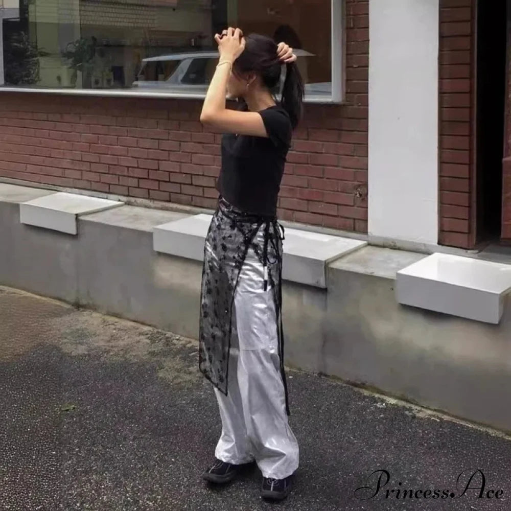 Transparent Sparkling Flower Lace Long Apron Skirt skirt-250126