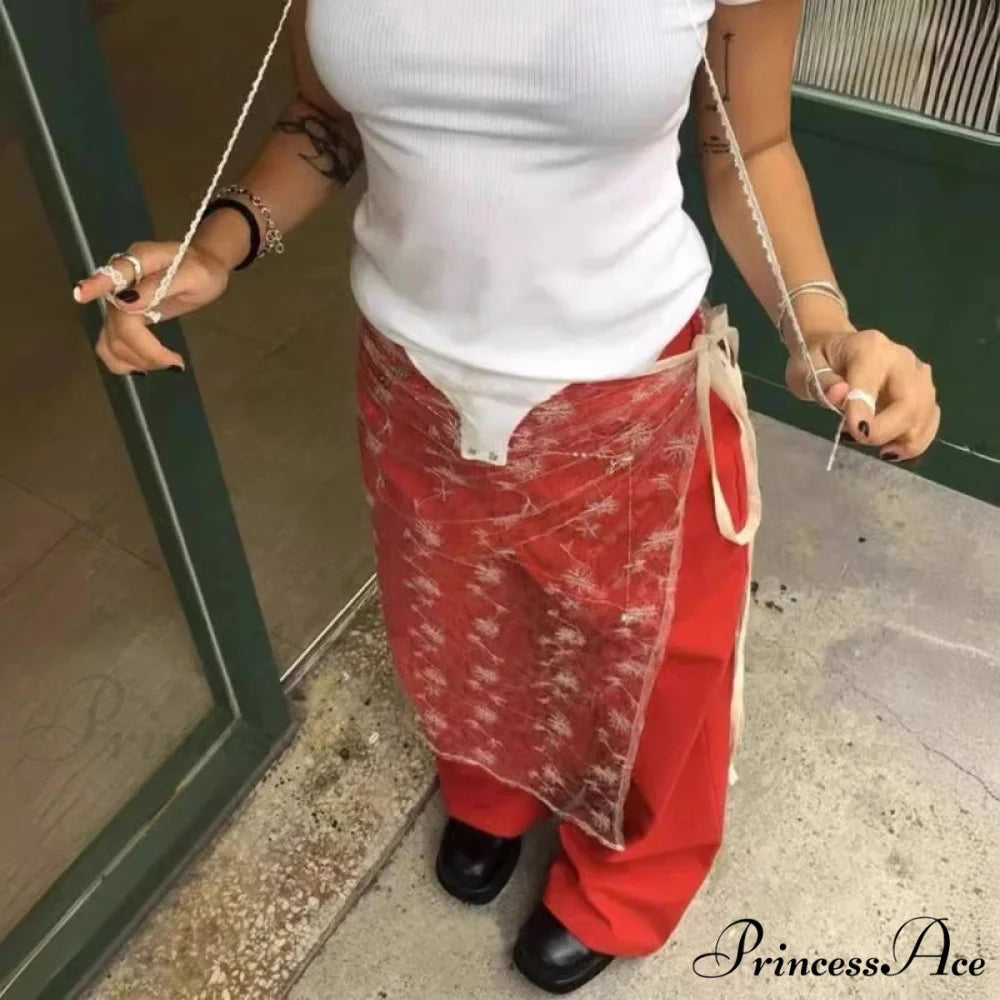 Transparent Sparkling Flower Lace Long Apron Skirt skirt-250126