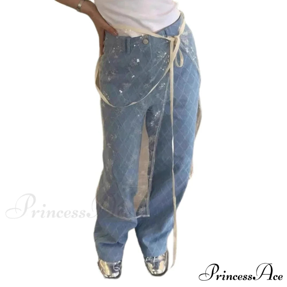 Transparent Sparkling Flower Lace Long Apron Skirt WHITE2 / One Size skirt-250126