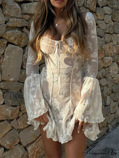Transparent Square Collar Sheer Mini Dress minidress-250223