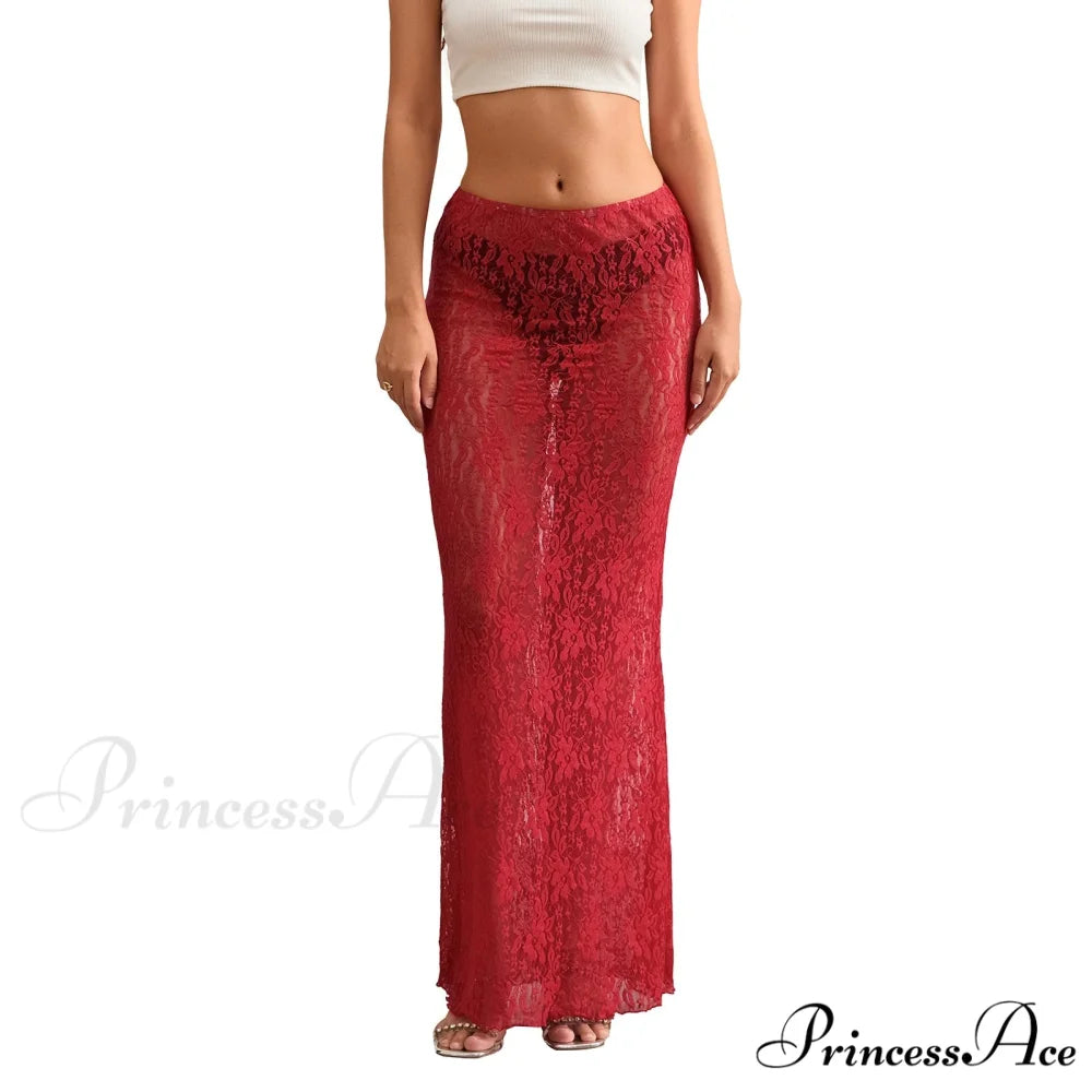Transparent Tailored Skirt Red / S skirts-250223