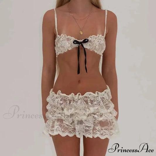 Transparent Thin Strap Camisole Short Skirt Two Pieces Set twopiecesset-250126