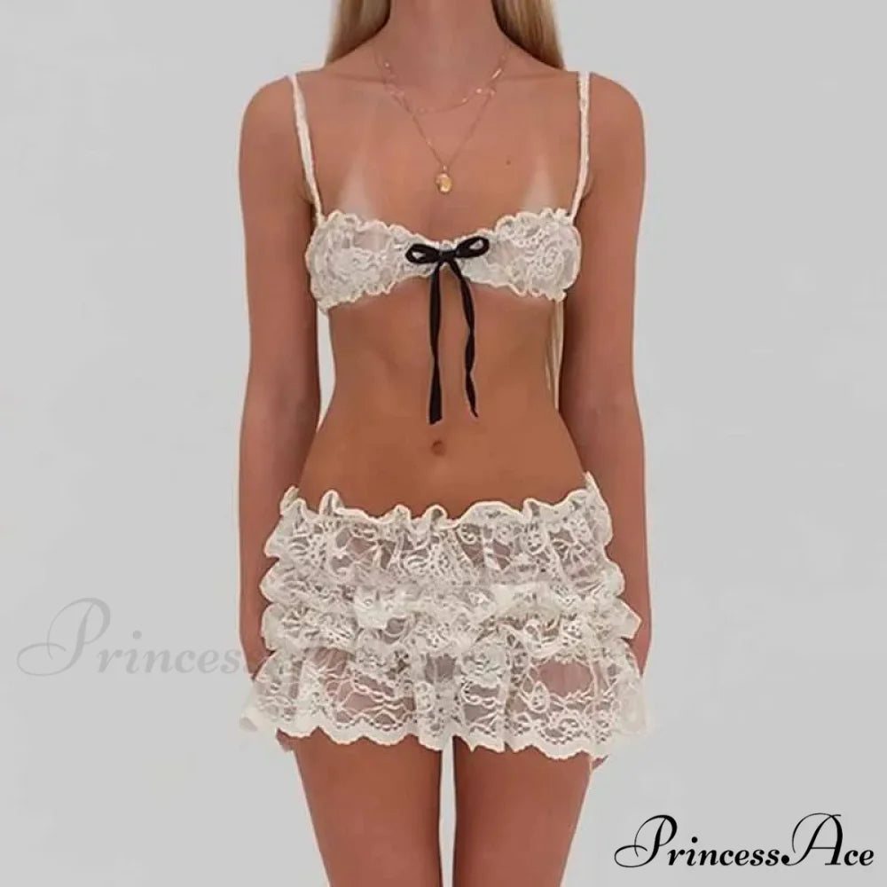 Transparent Thin Strap Camisole Short Skirt Two Pieces Set twopiecesset-250126