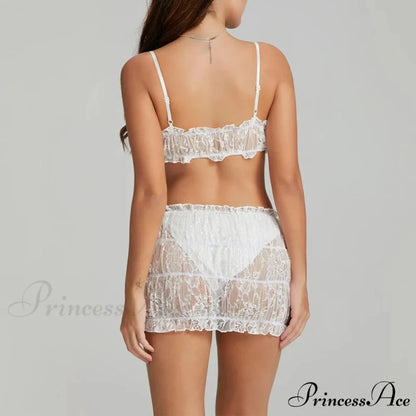 Transparent Thin Strap Camisole Short Skirt Two Pieces Set twopiecesset-250126