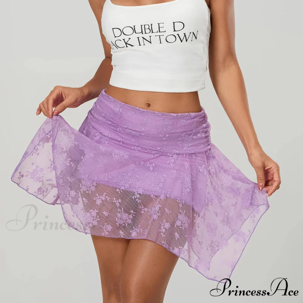 Transparent Uneven Ruffle Edge Skirt PURPLE / S skirts-250223