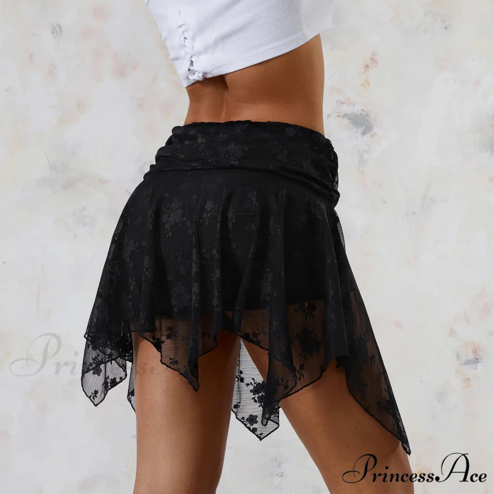 Transparent Uneven Ruffle Edge Skirt skirts-250223