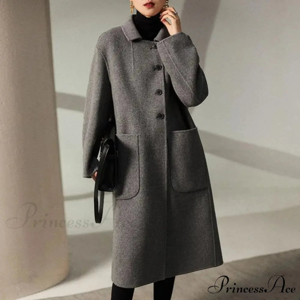 Travel Style Woolen Collar Overcoat Grey / M overcoats-241228