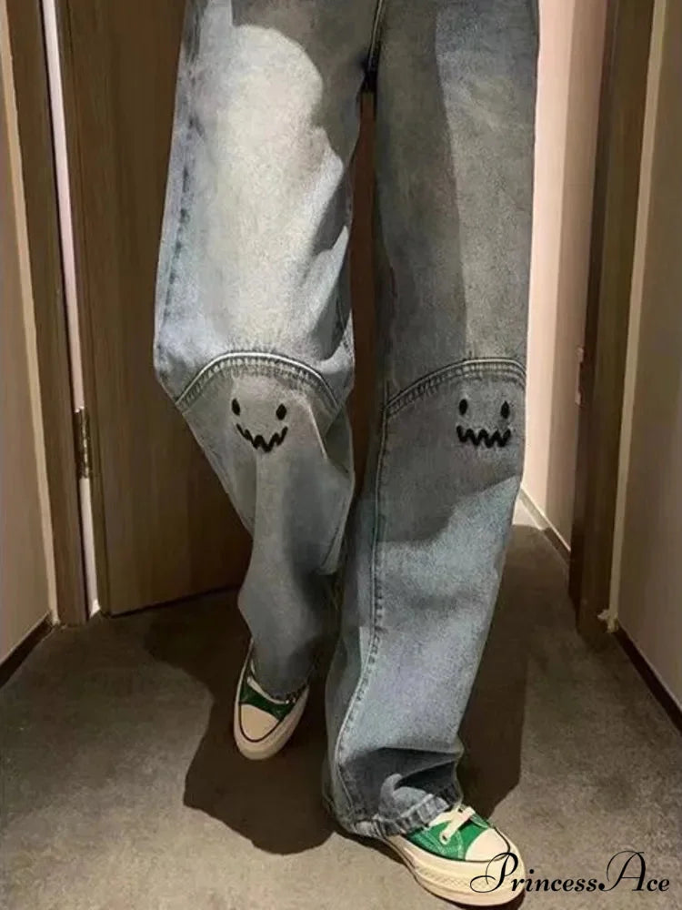 Trendy Fashion Ladies Personality Letter Hip Hop Tide Ruffian Handsome Jean