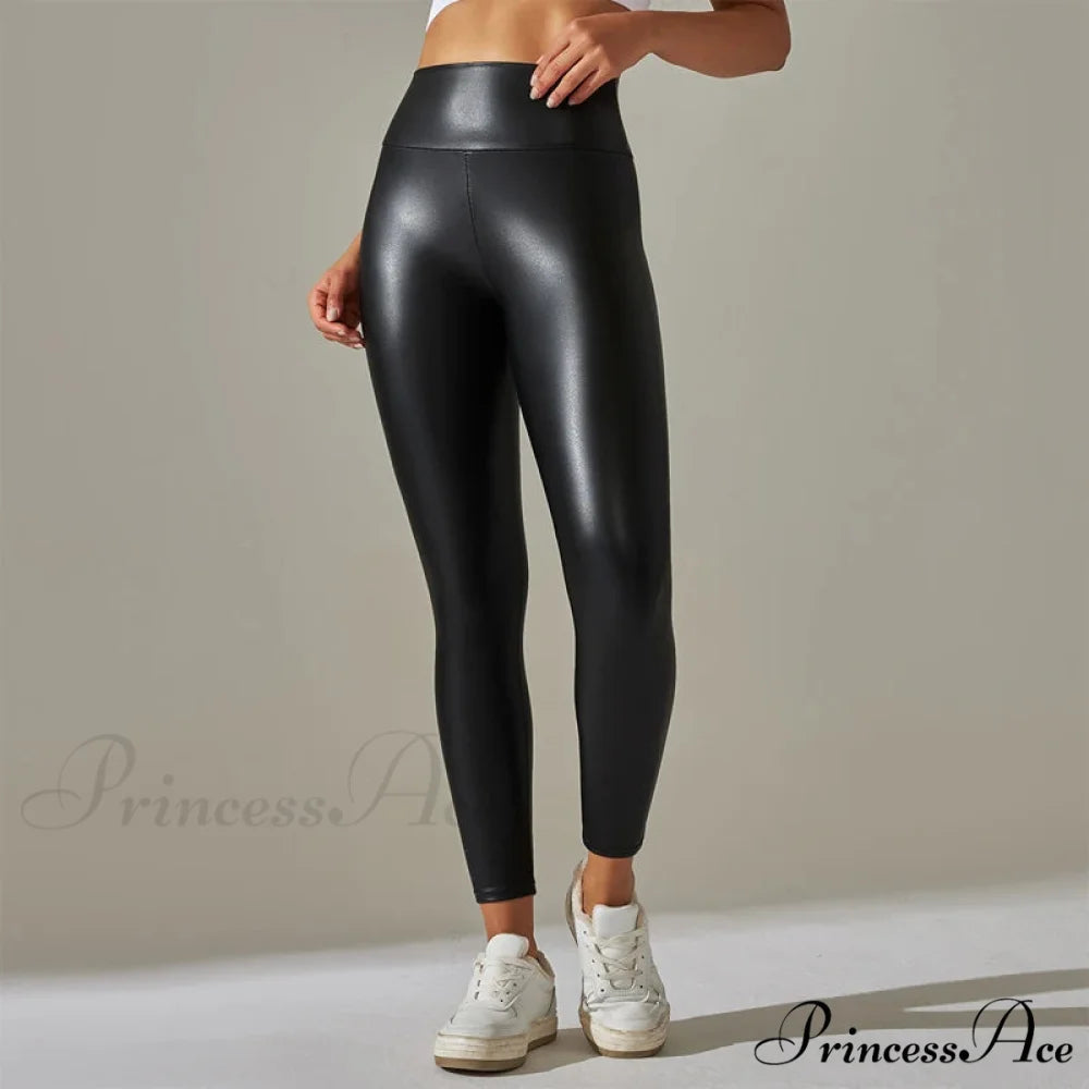 Trendy New Oversized High Waisted Tight Sexy PU Leather Yoga Pants Leggings