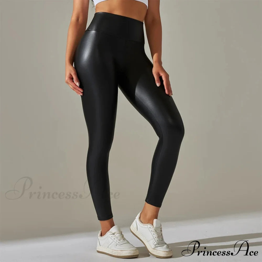 Trendy New Oversized High Waisted Tight Sexy PU Leather Yoga Pants Leggings
