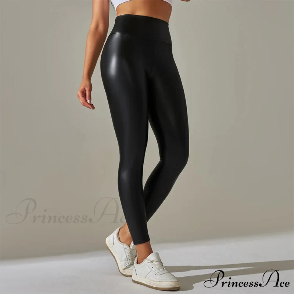 Trendy New Oversized High Waisted Tight Sexy PU Leather Yoga Pants Leggings
